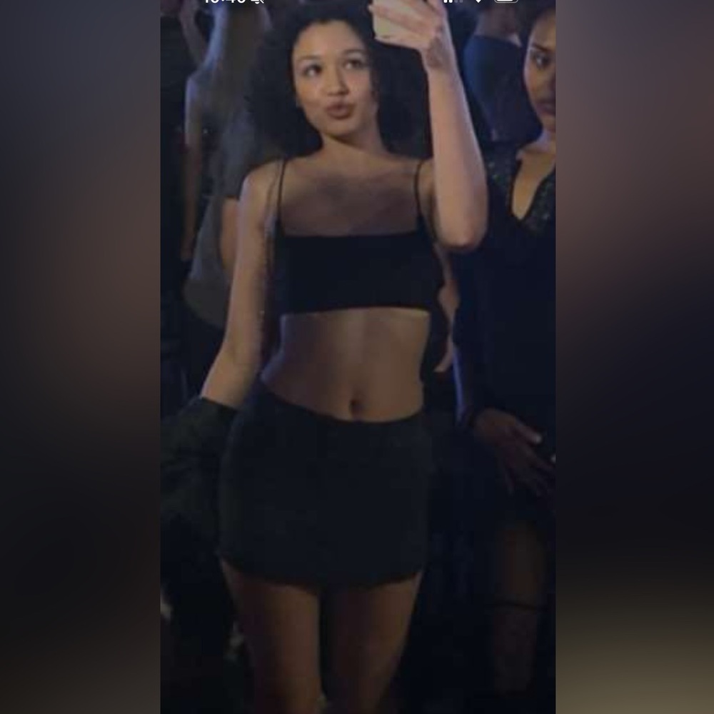 Black denim mini skirt